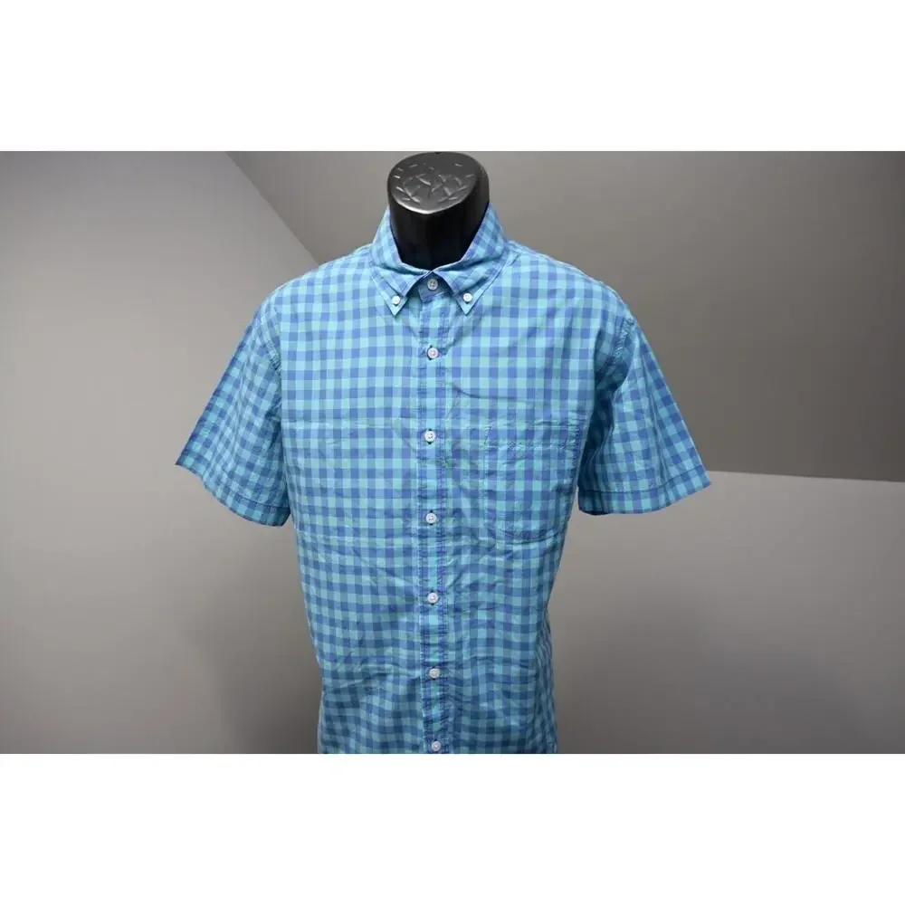 J Crew Light Weight Button‎ Up Shirt Short Sleeve Plaid Casual Mens Sz Large